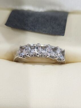 Tacori 925 Silver Five-Stone Princess Cut CZ Ring - Size 8